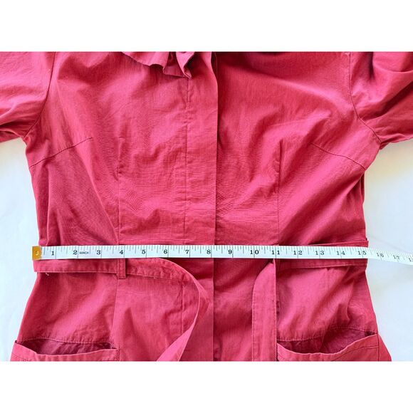 Anthropologie Little Yellow Button With a Flourish Ruffle Neck Red Shirt Dress - Picture 13 of 14